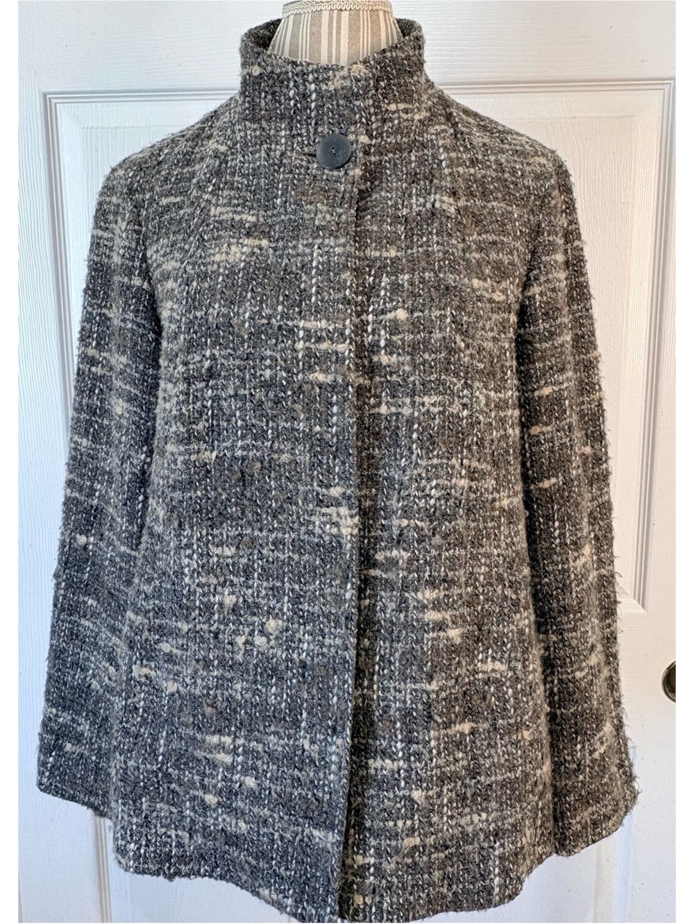 J. Jill Wool Blend Tweed Swing Coat Hidden Buttons Size Medium
